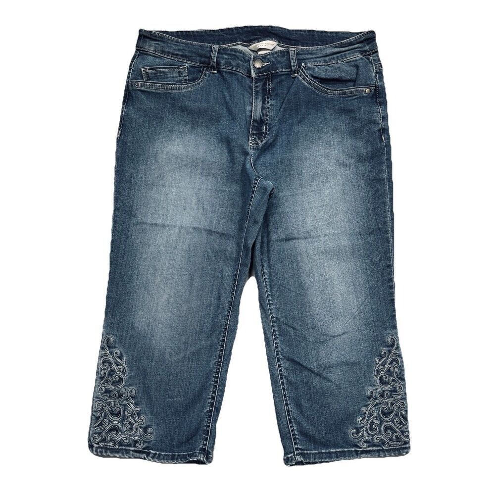 Christopher & Banks Capri Jeans Petite 14P (36x19) Blue Embossed Denim Womens